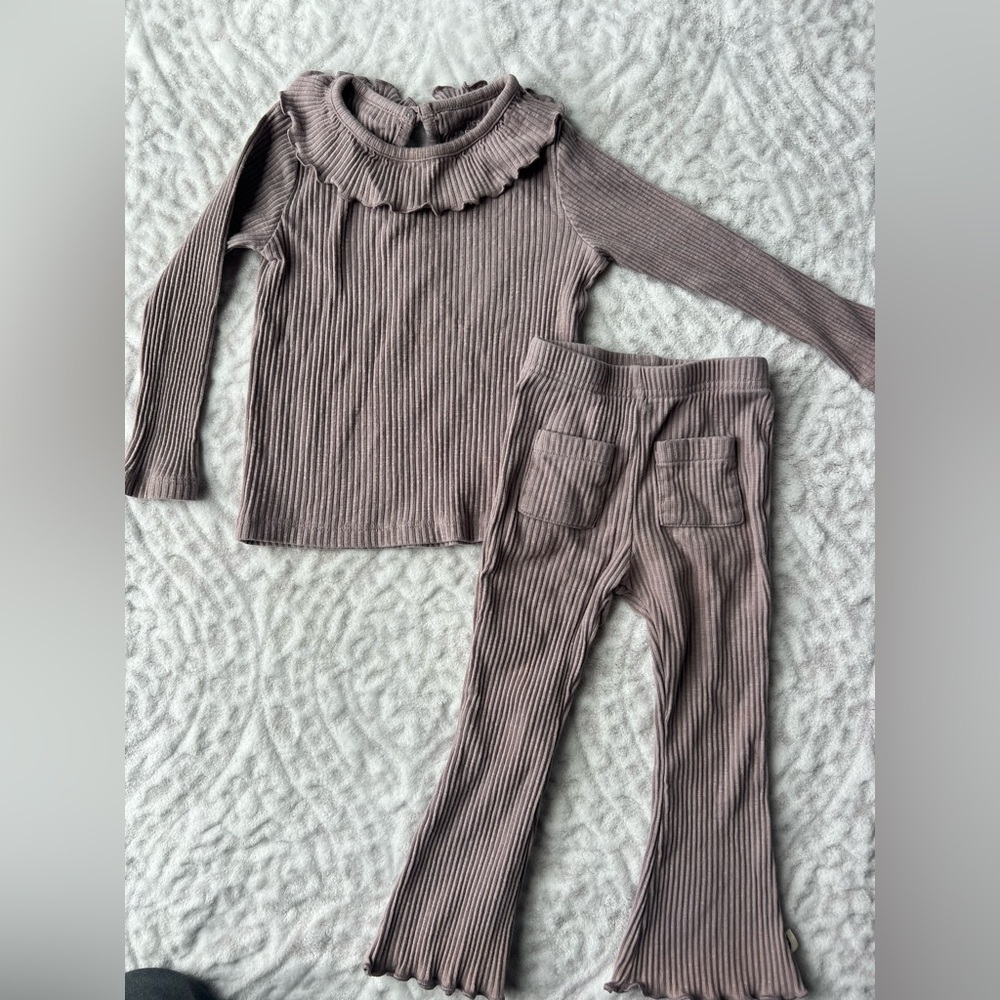 Easy Peasy Ribbed Purple Long Sleeve Top and Pants Set 2T